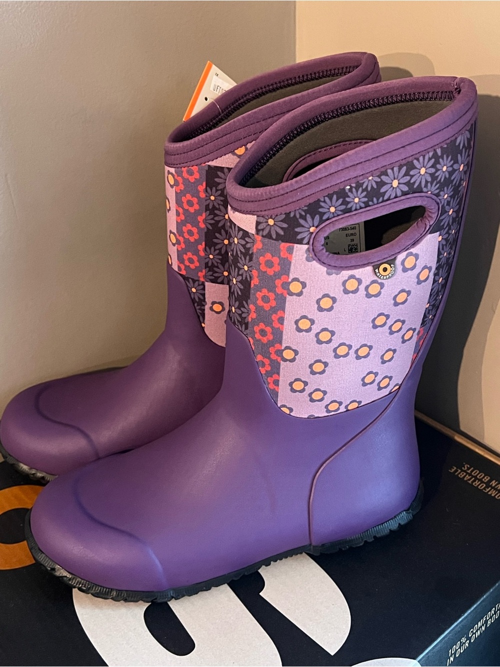 Kids Purple Floral Rain Boots